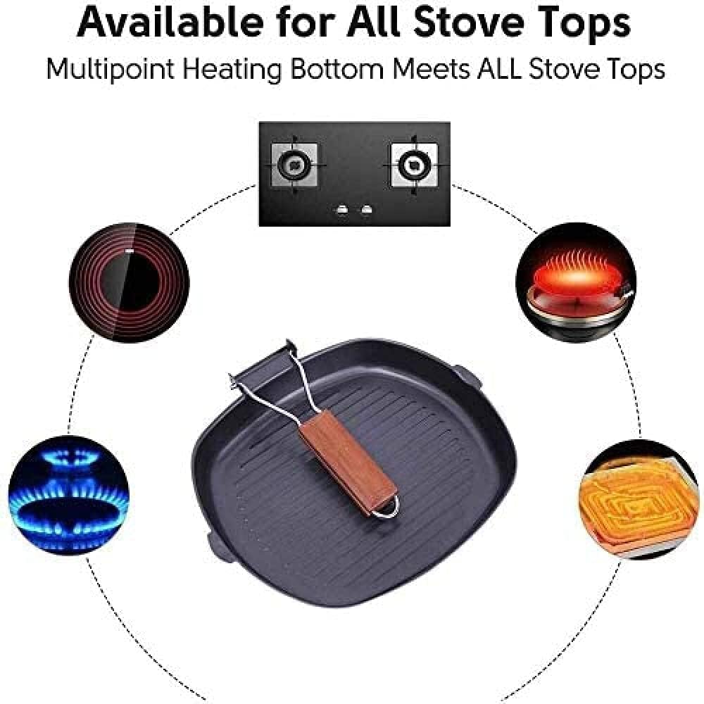Frying Pan,Folding Square Pan Non-Stick Meat Skillet BBQ Folding Griddle Frying Kitchen Supplies Easy Clean Skillet Griddle for Picnic Camping Wok(20cm)