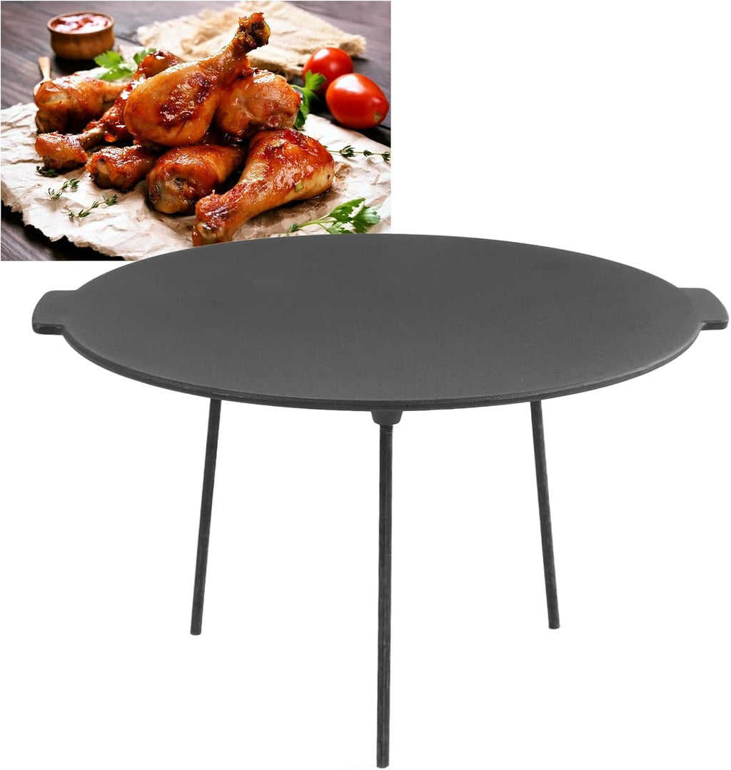 BBQ Grill Pan Smokeless Durable Heat Cast Iron Round BBQ Griddle for Indoor and Outdoor Camping and Barbecue Parties
