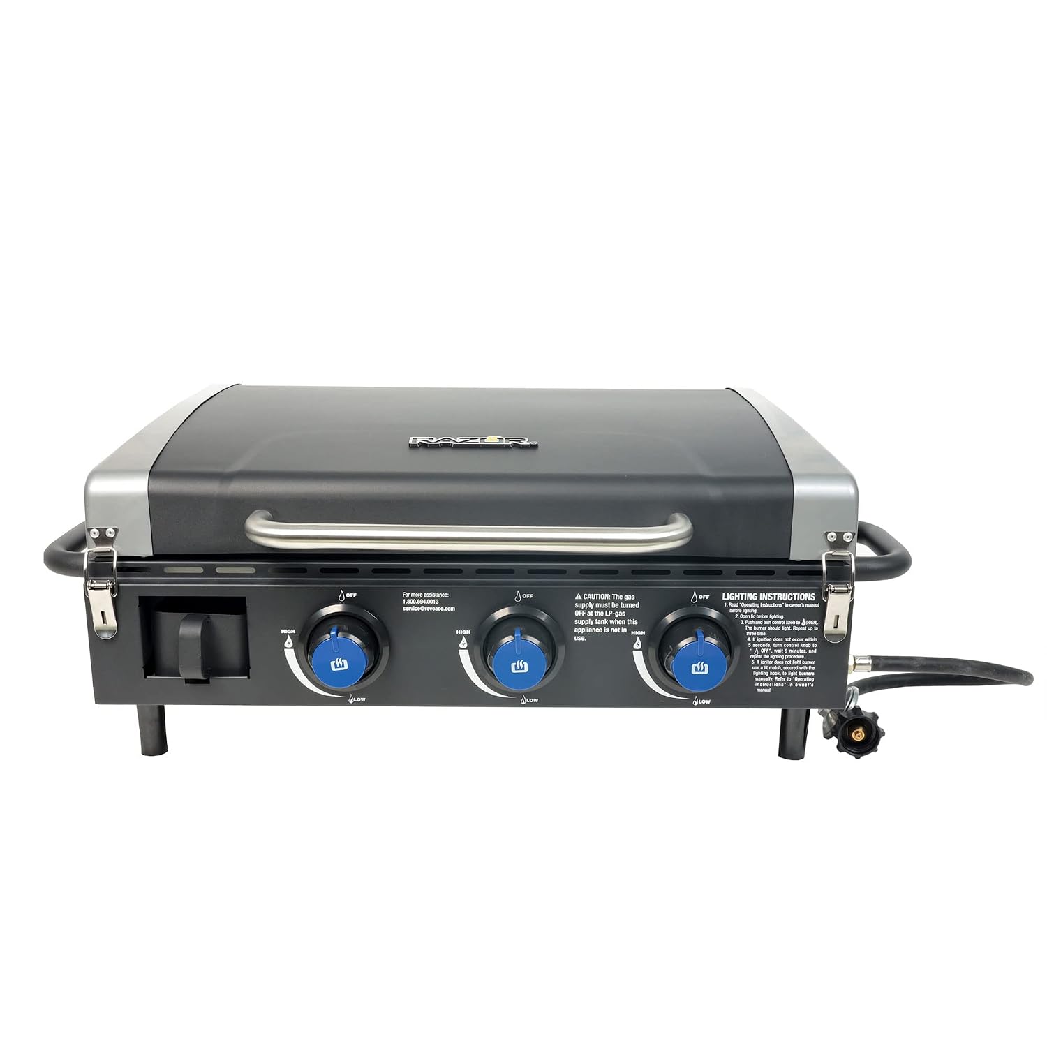 Razor 25 in. 3-Burner Portable Propane Gas Griddle with Lid in Black GGC2228MG