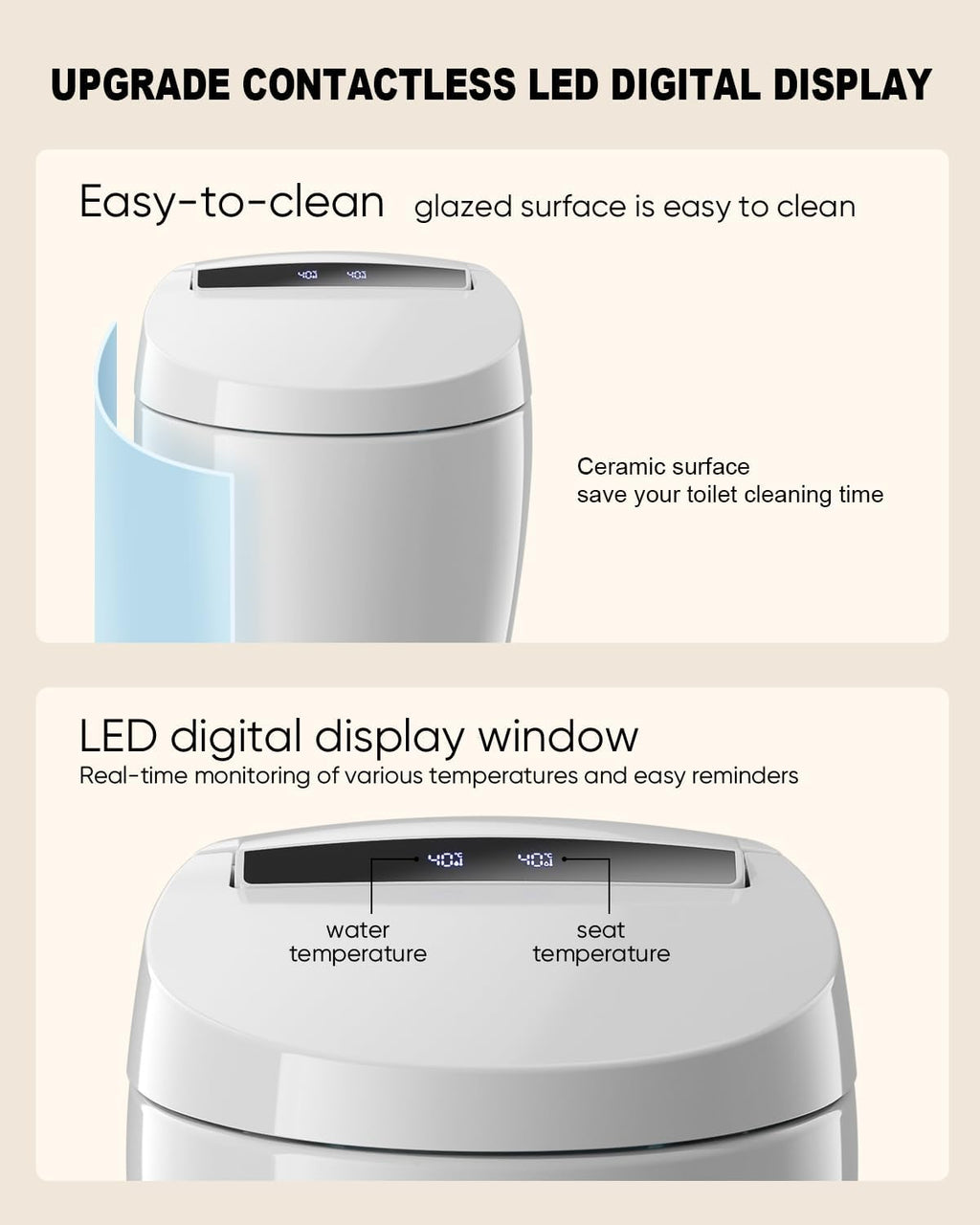 Smart Toilet With Built-in Heated Seat, Foot Sensor,LED Digital Display With Dual Temperature Display,An Integrated Bidet Toilet With A Warm Water Nozzle and Automatic Flushing