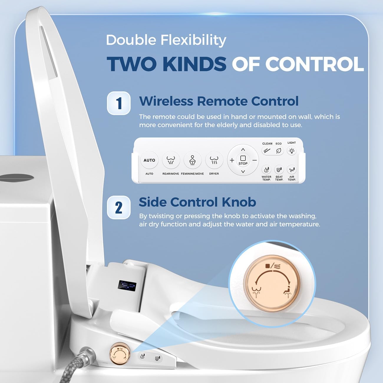 GAICOM Bidet Toilet Seat, Electric Smart Heated Toilet Seat, Feminine & Front Rear Wash, Instant Warm Water & Dryer, Self-Clean Nozzle, Soft Closed Toilet Lid, Wireless Remote Night Light Elongated