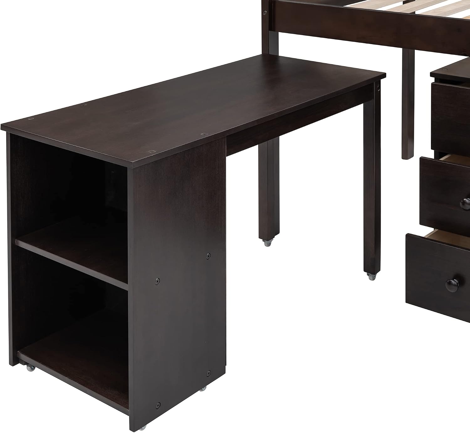 Harper & Bright Designs Wood Twin Size Loft Bed with Desk and Storage Cabinet, Low Loft Bed with Storage Drawers for Kids Teens Girls Boys, No Box Spring Needed, Space Saving, Espresso