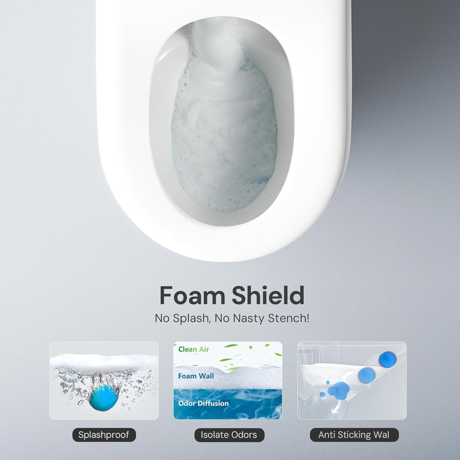Smart Toilet with Bidet Built-In and Tank – Foam Shield, Heated Seat, Dual Flush, Warm Water & Dryer, Mutiple Clean Modes, Foot Sensor, Night Light, and Wireless Remote Control