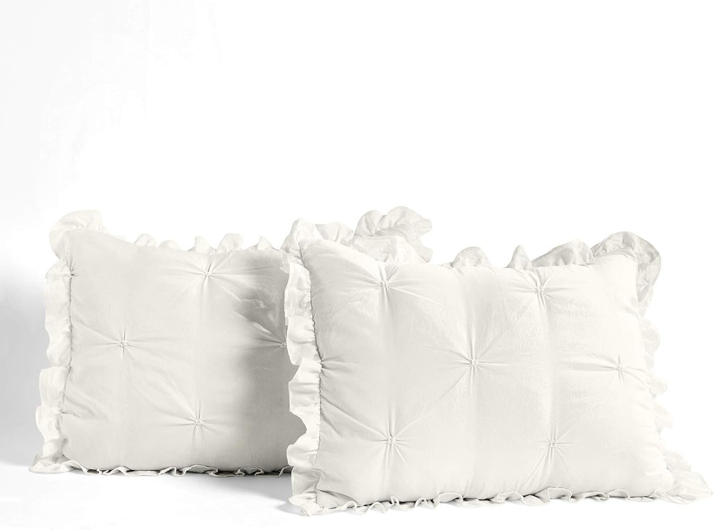 Lush Decor Ravello Pintuck Ruffle Skirt Bedspread Set - Luxe 3 Piece Ruffled Bedding Set - Traditional Glam & Farmhouse Inspired Bedroom Decor - King, White