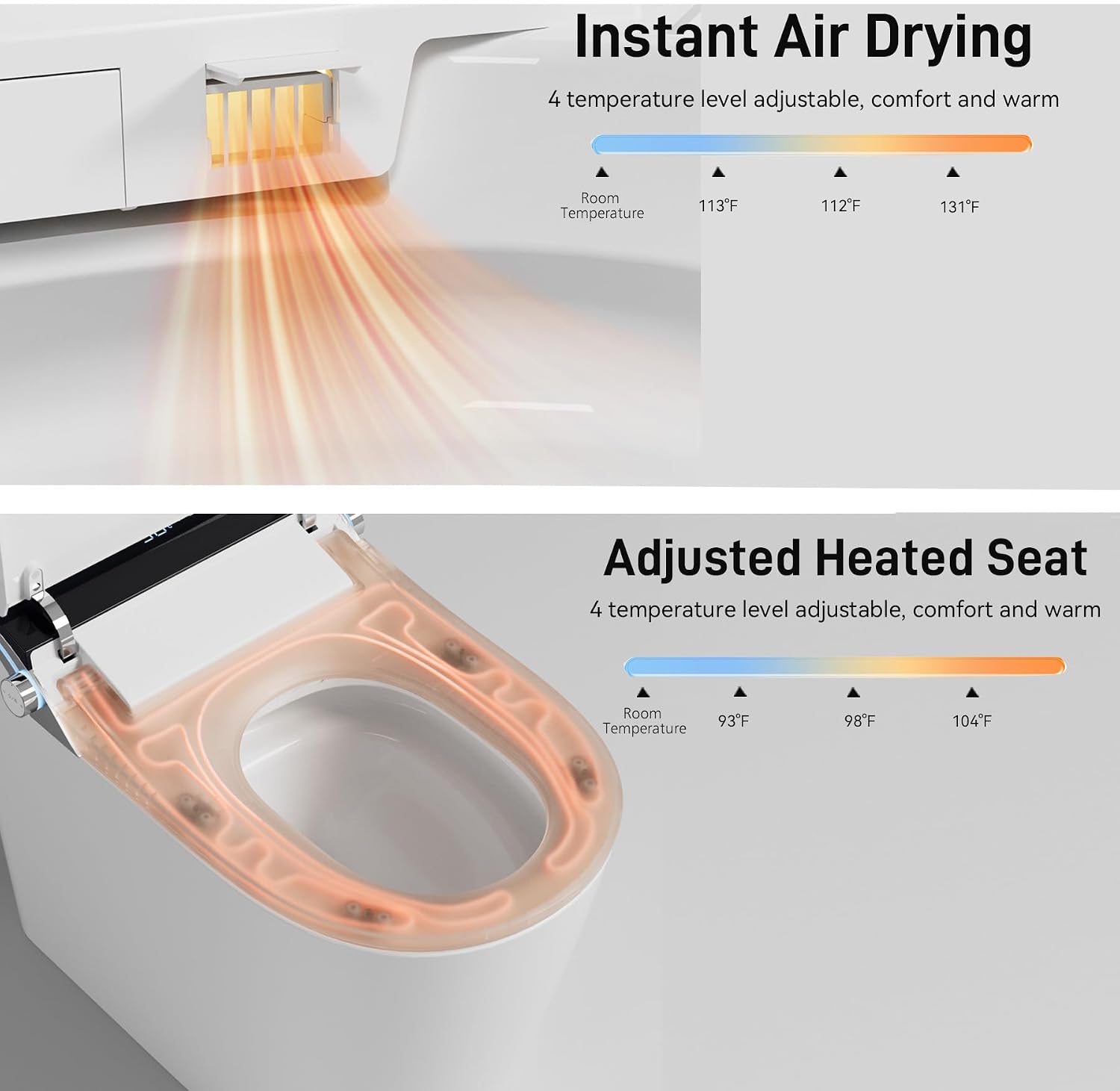 SouNor Black Smart Toilet with Bidet Built In, Heated Seat, Warm Water and Dry,ADA Comfort Height Foot Sensor and Night Light, Auto Flush, Auto Open & Close Lid