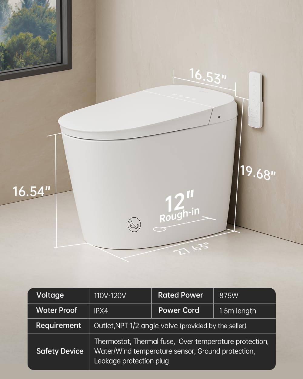 EPLO Smart Toilet Bidet with Tank Built In,Auto Open Close Lid,ADA Comfort Height,Dual Auto Flush,1000 Gram MaP Flushing Score,Heated seat,Modern Elongated One Piece Bidet Toilets Combo U8PRO