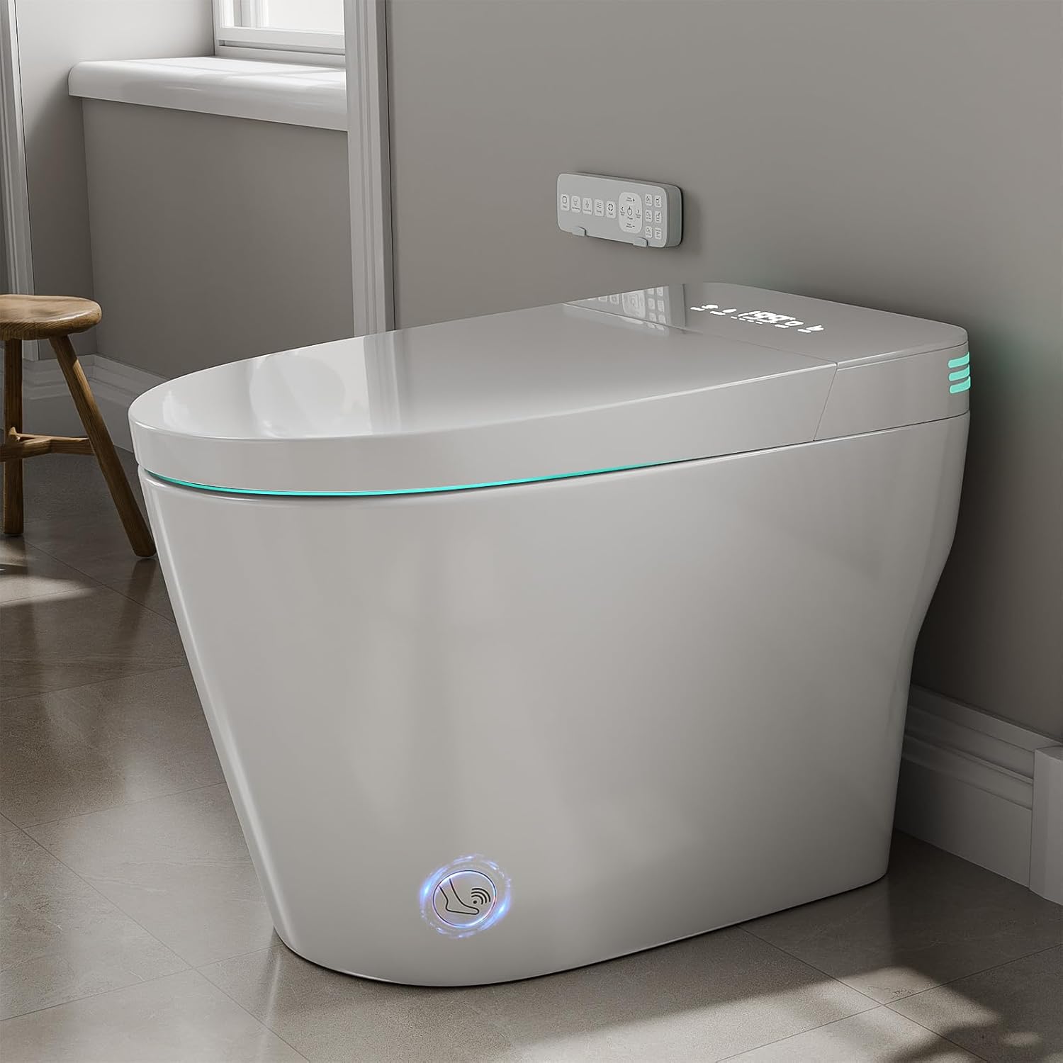 Smart Toilet with Bidet Built In ADA Height 17.7', One Piece Tankless Bidet Toilet with Auto Open Close, Foam Shield, Voice Control Modern Elongated Toilet with Heated Seat, Warm Water & Dryer