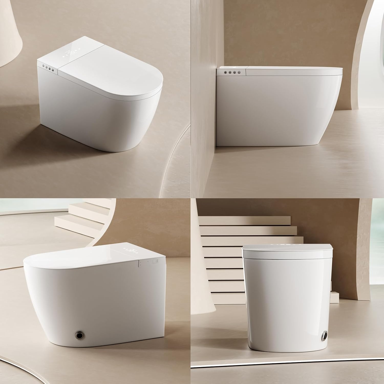 BONSAM Smart Toilet with Auto Open/Close Lid, Modern Toilet with Bidet Built In, Foam Shield, Auto Flush, Warm Water&Dryer, Self-Cleaning Heated Seat Toilet with Remote Control for Seniors & Families.