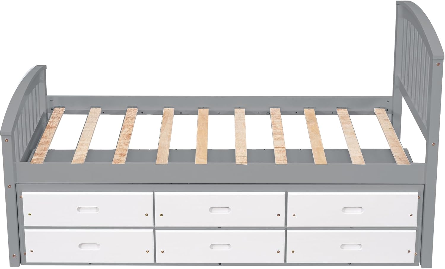 Merax Twin Size Platform Storage Bed Solid Wood Bed with 6 Drawers, Grey+ White