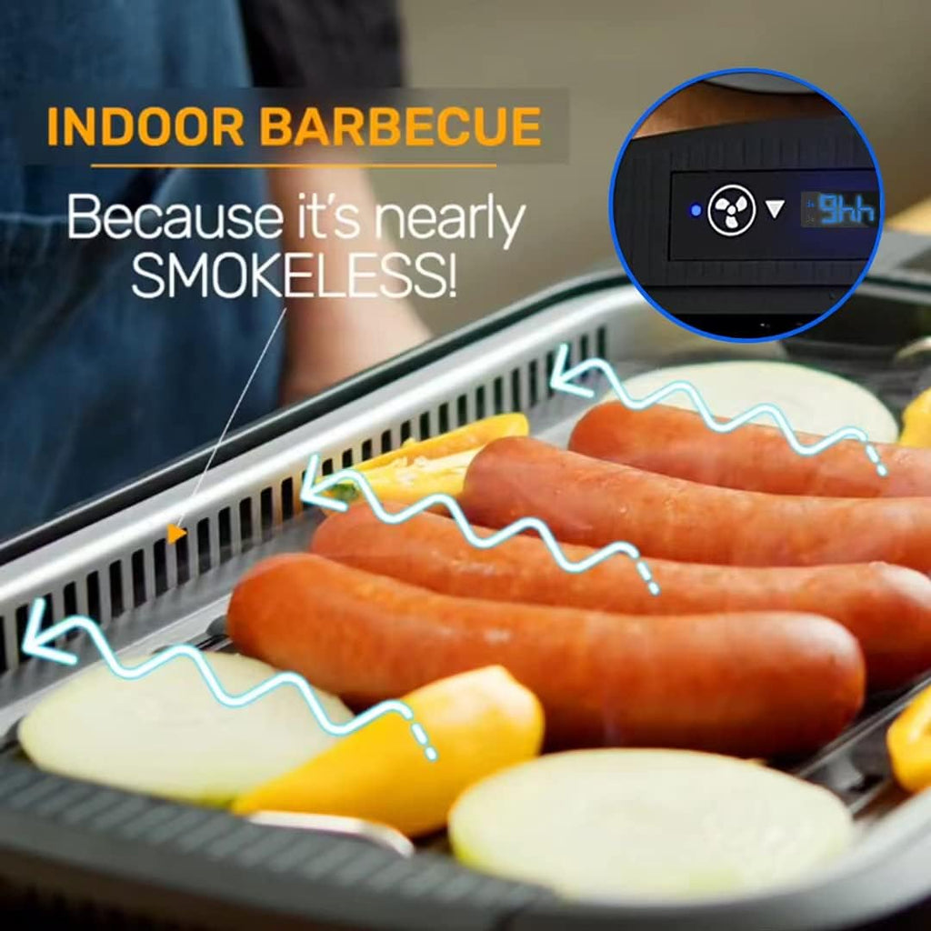 CUSIMAX Smokeless Indoor Grill with Tempered Glass Lid & 14.96' x 8.66' Aluminum Non-stick Stove Top Griddle Pan & 2 in 1 Raclette Table Grill