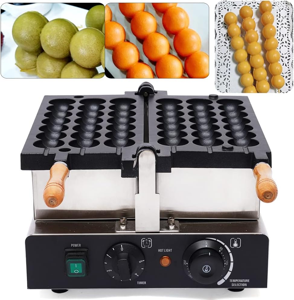 Waffle Ball Maker, 110V 1600W Commercial Bubble Shaped Waffle Ball Maker Electric Stainless Steel Rotatable Double-Head Heating Waffle Ball Making for Tea Shops, Snack Bars (3 Roots 110V 1600W)
