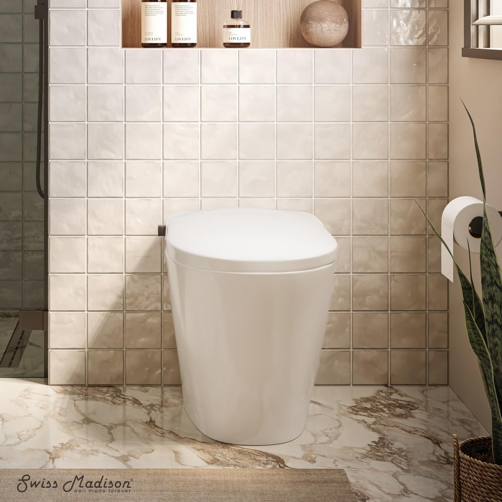 Swiss Madison Hugo H Power Flush Tankless Toilet 7' Back Outlet 1 GPF Non-Electric Toilet with Integrated Tank and Manual Bidet in Glossy White