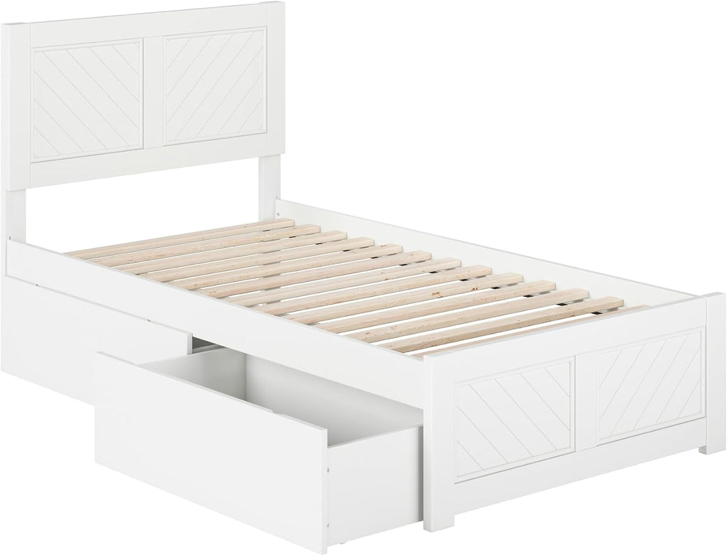 AFI, Canyon Twin Platform Bed with Matching Footboard & Storage Drawers, White