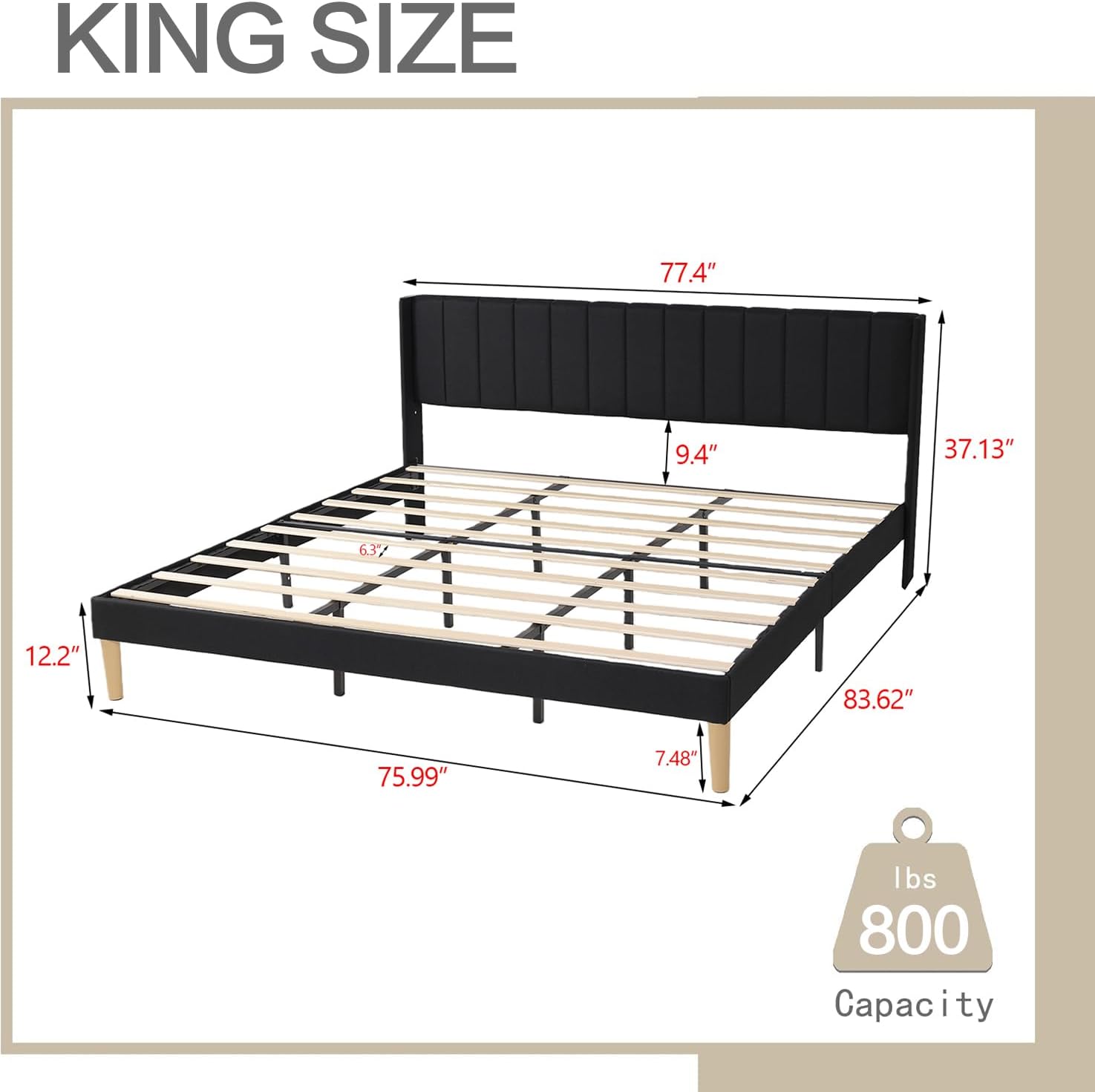 AGARTT Upholstered Platform Bed Frame King Size with Headboard and Footboard/Wooden Slats Support/No Box Spring Needed/Easy Assembly,Black Linen