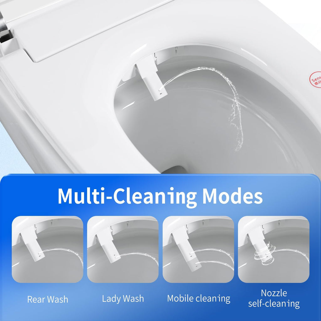 Tankless Smart Toilet with Bidet Built-In Pro Model Auto Open/Close Auto Flush Heated Seat Warm Water & Dryer Adjustable Temp Side Knob (S61G)