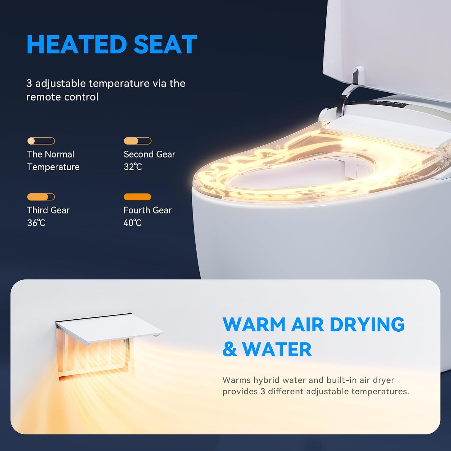 Smart Toilet with Bidet Built In, Heated Seat, Auto Open/Close & Dual Auto Flush, Tankless Elongated Bidet Toilet with Warm Water Wash, Air Dryer, Foot Sensor, LED Display & Backup Flush