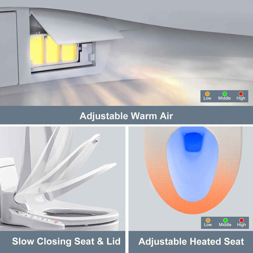 ZMJH ZMA102 Bidet Toilet Seat, Unlimited Warm Water, Vortex Wash, Electronic Heated, Warm Air Dryer, Rear and Front Wash, LED Light, Need Electricity, White, (Elongated)