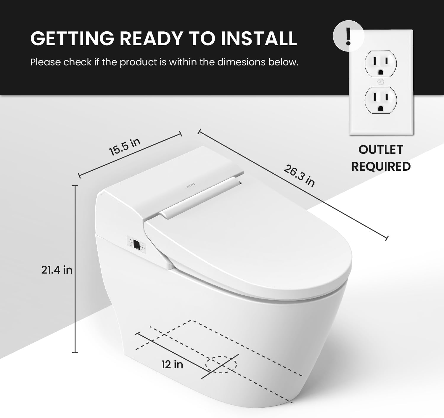 VOVO STYLEMENT TCB-8100W Smart Toilet for bathrooms, Elongated One Piece Toilet, 1.12 GPF, Auto Dual Flush, ADA Chair Height, Heated Seat, Made in Korea