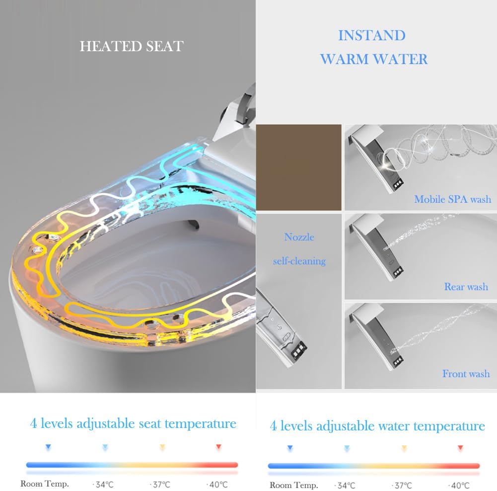 BONSAM Smart Toilet with Auto Open/Close Lid, Modern Toilet with Bidet Built In, Foam Shield, Auto Flush, Warm Water&Dryer, Self-Cleaning Heated Seat Toilet with Remote Control for Seniors & Families.