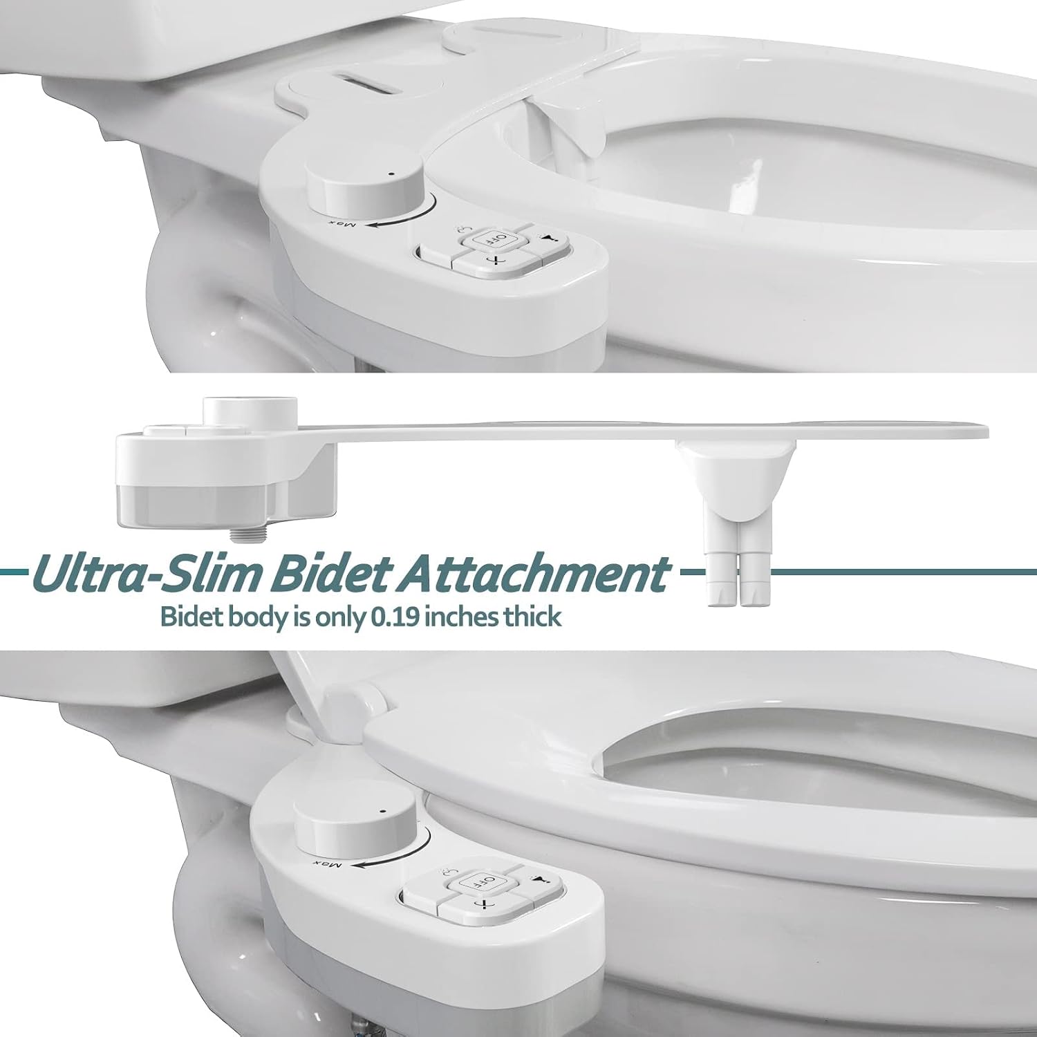 Non-Electric Bidet - Self Cleaning Nozzle (Frontal and Rear Wash) Bidet Toilet Seat Attachment