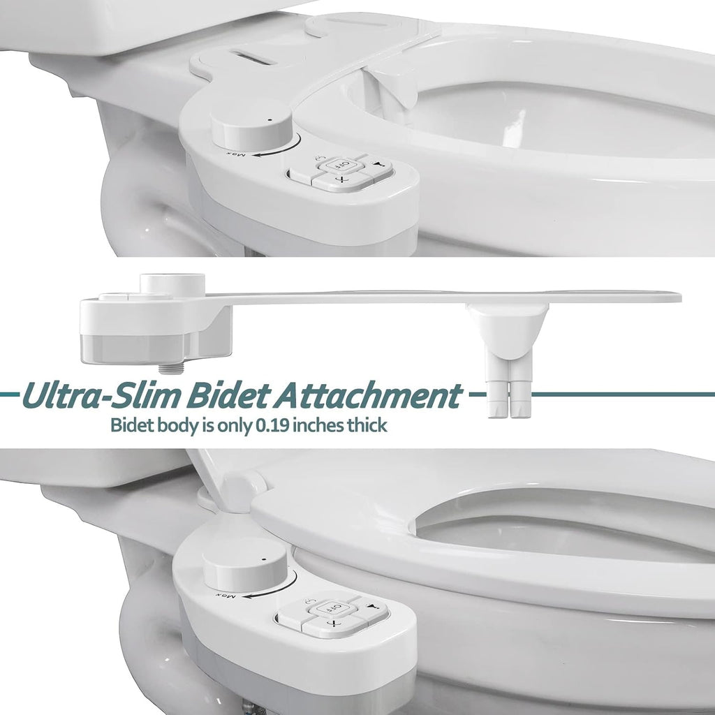 Non-Electric Bidet - Self Cleaning Nozzle (Frontal and Rear Wash) Toilet Seat Attachment