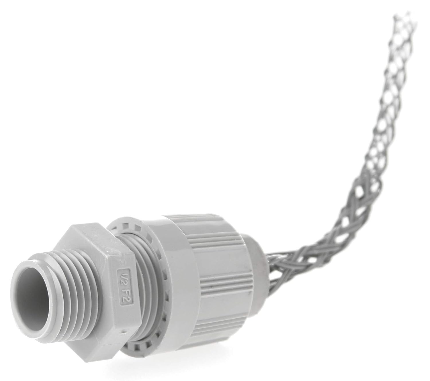 Woodhead 5530NM Cable Strain Relief Grip, Locknut, Max-Loc Cord Seal, Non-Metallic Mesh, Straight Male, 1/2' NPT Thread Size, Orange Grommet Color, .437–.500' Cable Diameter