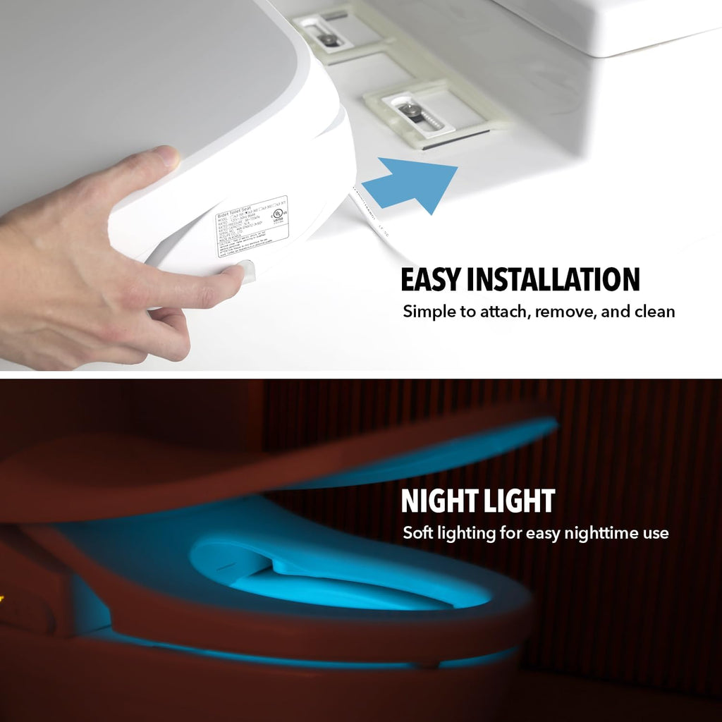 Barumi Bidet [BM-6000], Electric Bidet Toilet Seat, Heated Seat, Warm Water, Position Control, Eco-Mode, Self Cleaning, Remote Control, Night Light