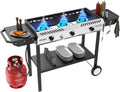 ROVSUN 3 Burner Outdoor Propane Gas Stove with Ignition, Regulator & Side Shelves, 225,000 BTU Rolling Gas Stove Outdoor Cooker for Backyard Patio Cooking Home Camping Brewing Canning Turkey Frying