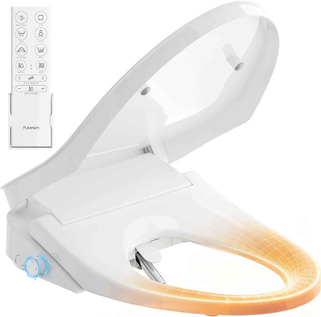 Heated Smart Toilet Seat with Feminine Wash & Dryer, Elongated Bidet with Adjustable Water Temperature, Pressure & Nozzle Position, Easy Installation & Soft-Close Lid for Modern Bathrooms