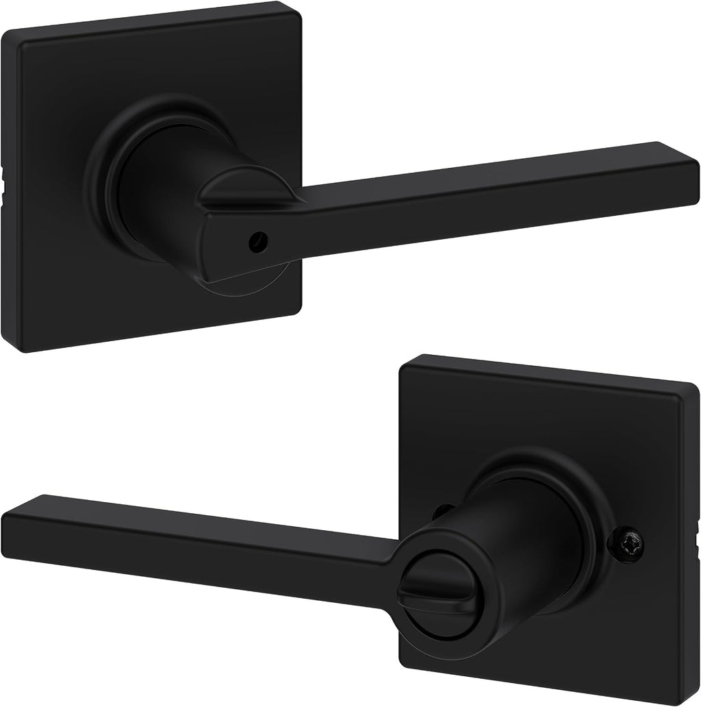 Kwikset Casey Hallway Passage and Bed/Bath Privacy Door Handle 6 Pack, 3 Passage Levers and 3 Privacy Levers, Matte Black Reversible Interior Handles, with Microban