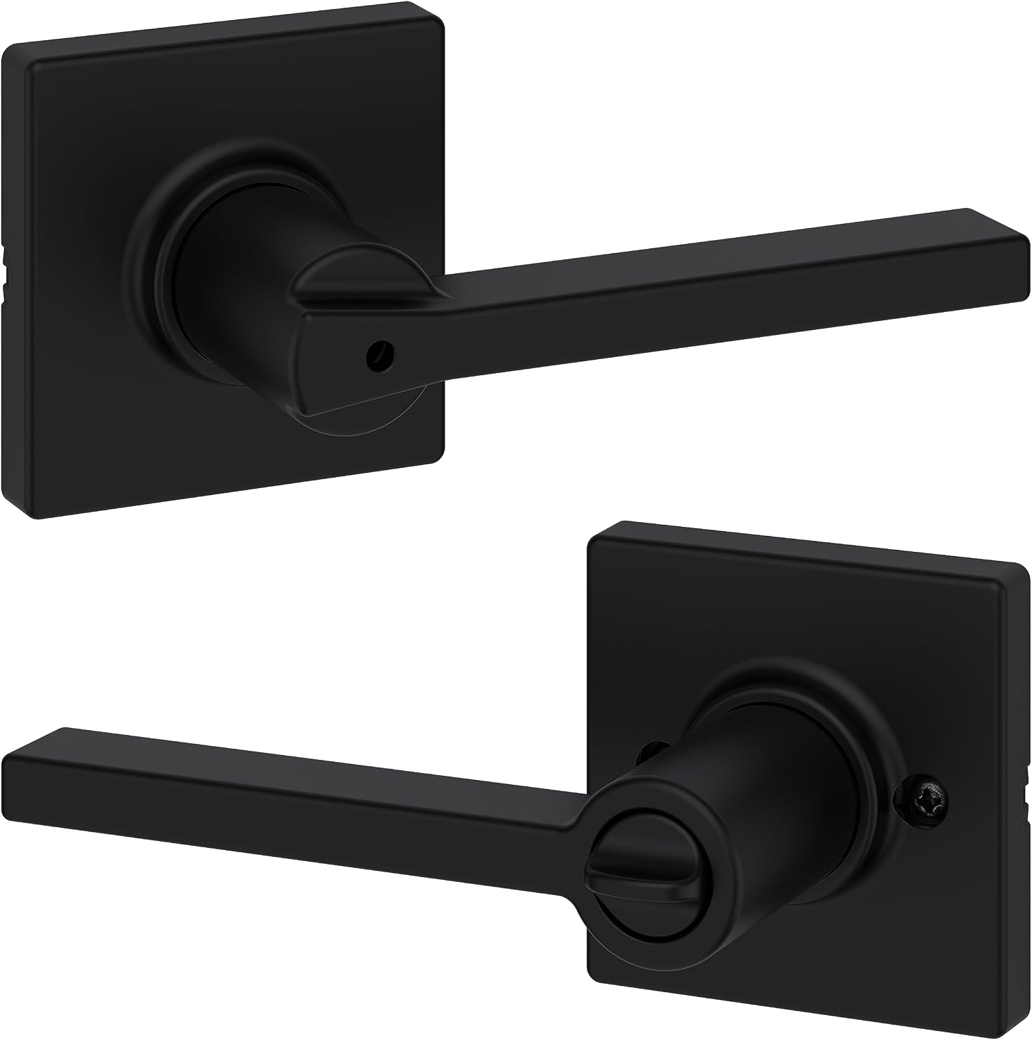 Kwikset Casey Hallway Passage and Bed/Bath Privacy Door Handle 6 Pack, 3 Passage Levers and 3 Privacy Levers, Matte Black Reversible Interior Handles, with Microban