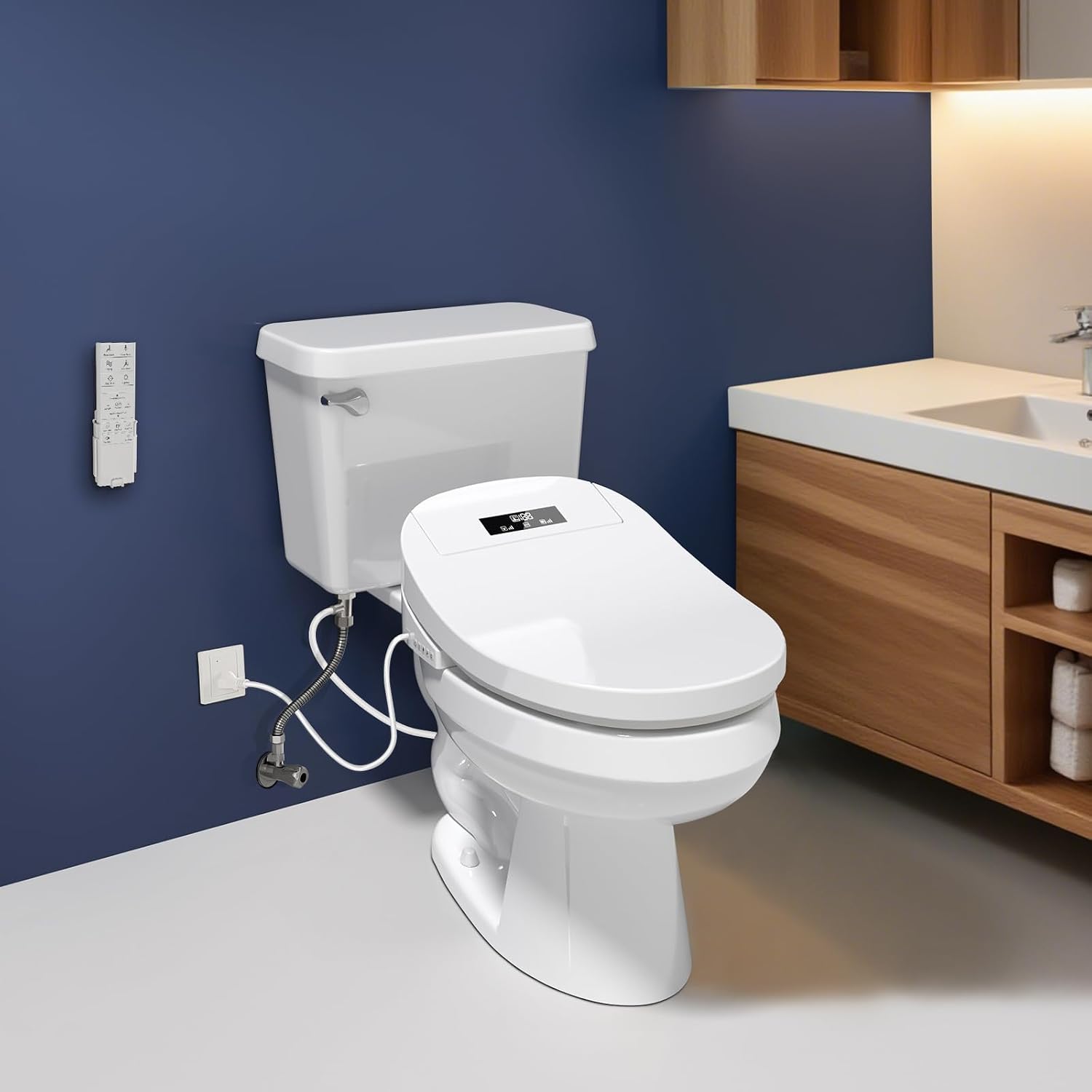 Bidet Toilet Seat with Adjustable Heated Seat & Water, Air Dryer, Quiet Close Lid, Wireless Remote - Electric Bidet Seat 201SP (Elongated)