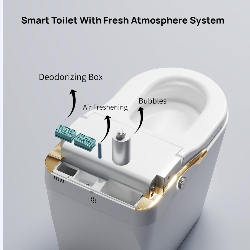 Smart Toilet With Bidet, Auto Flush, Auto Open,Close,Heated Seat, Warm Water and Dry, Foam Shield Function White