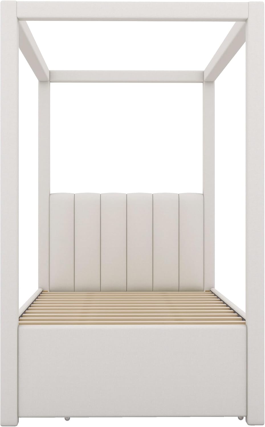 Twin Size Linen Upholstered Canopy Bed with Trundle and 3 Storage Drawers for Bedroom, Guest Room (Twin)