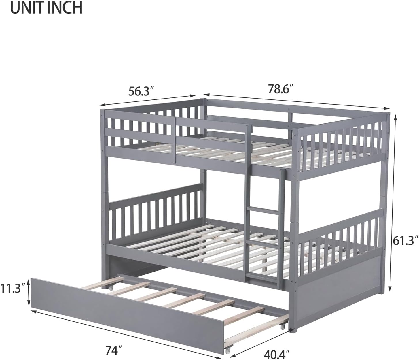 Harper & Bright Designs Full Over Full Bunk Bed with Twin Size Trundle, Separatable 2 Beds in 1, Wooden Bed Frame with Ladder, Grey