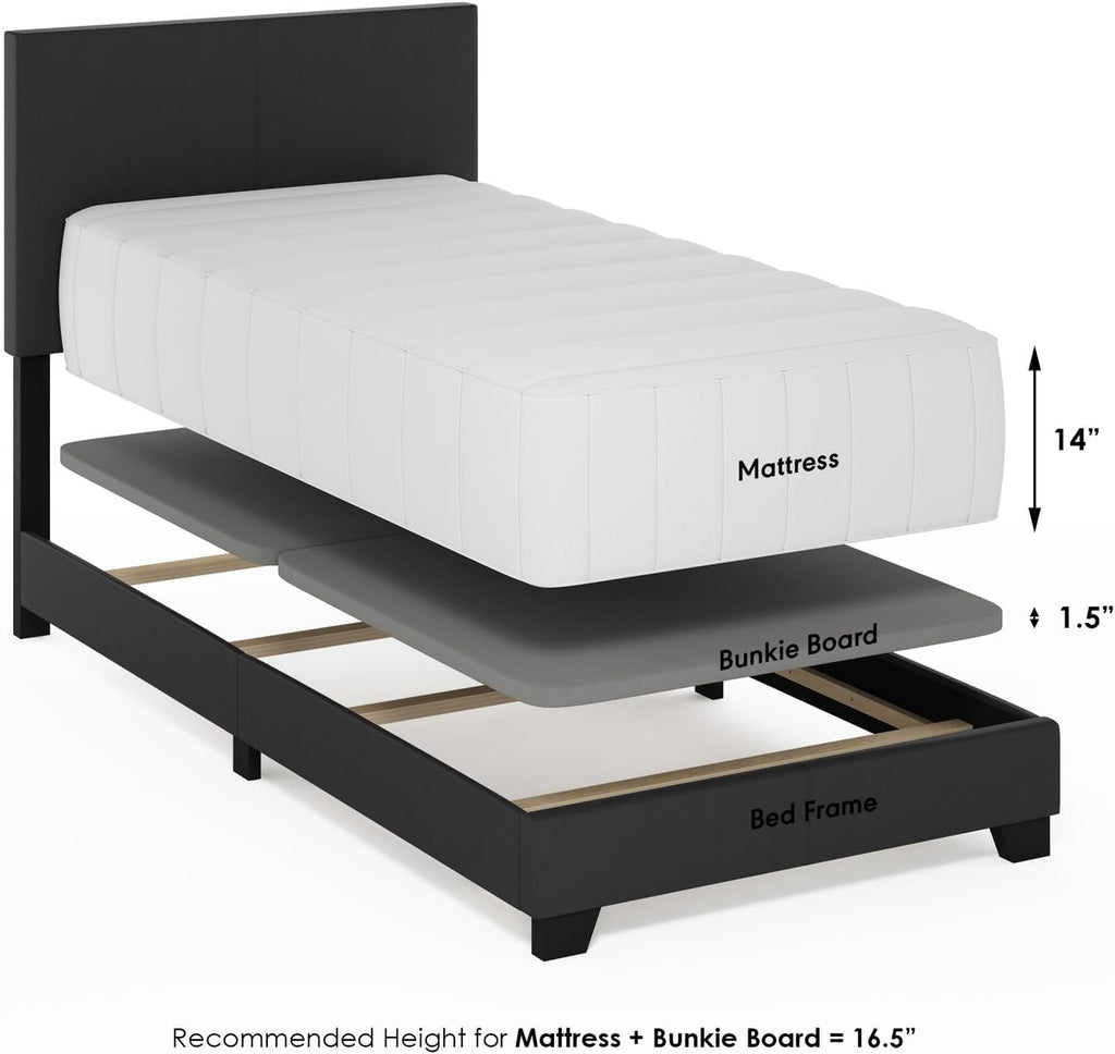 Furinno Pessac Upholstered Bed Frame, Black PU Leather, Twin XL