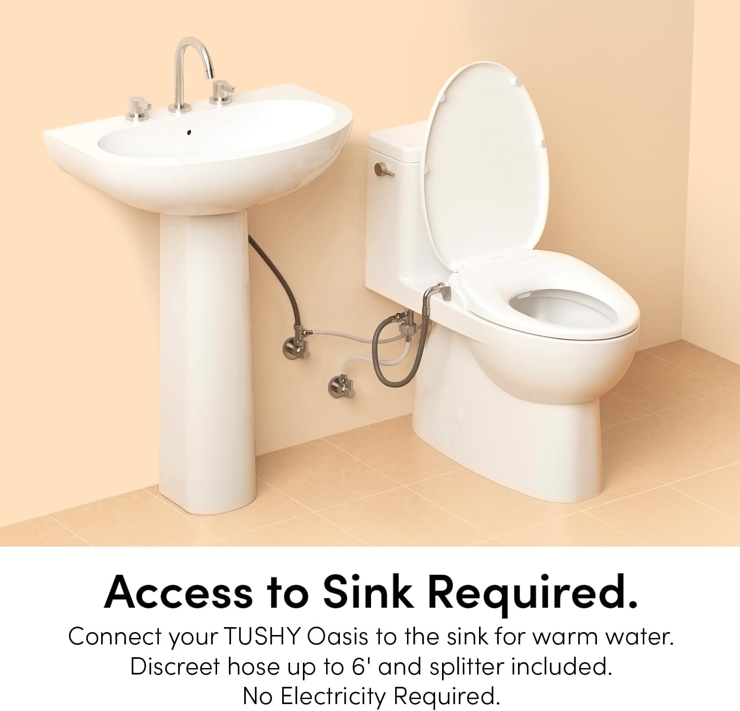 TUSHY Oasis Non-Electric Warm Water Bidet Seat (Round): Self-Cleaning Dual Nozzles, Adjustable Temp & Pressure (10-Min DIY Install, Soft-Close Lid, Sleek Design), Spa-Like Comfort, Platinum Knob