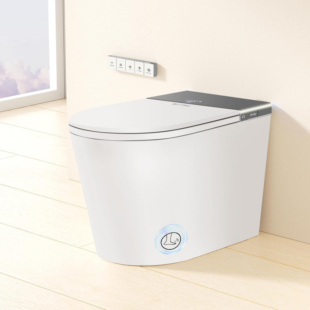 Smart Toilet with Heated Seat, Warm Water Bidet, Dryer, Night Light, Dual Auto Flush, Foot Sensor, Modern Elongated One-Piece Toilet for Bathrooms