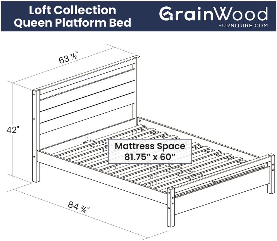 Grain Wood Furniture Loft Queen Size Solid Wood Bed, Weathered Pine