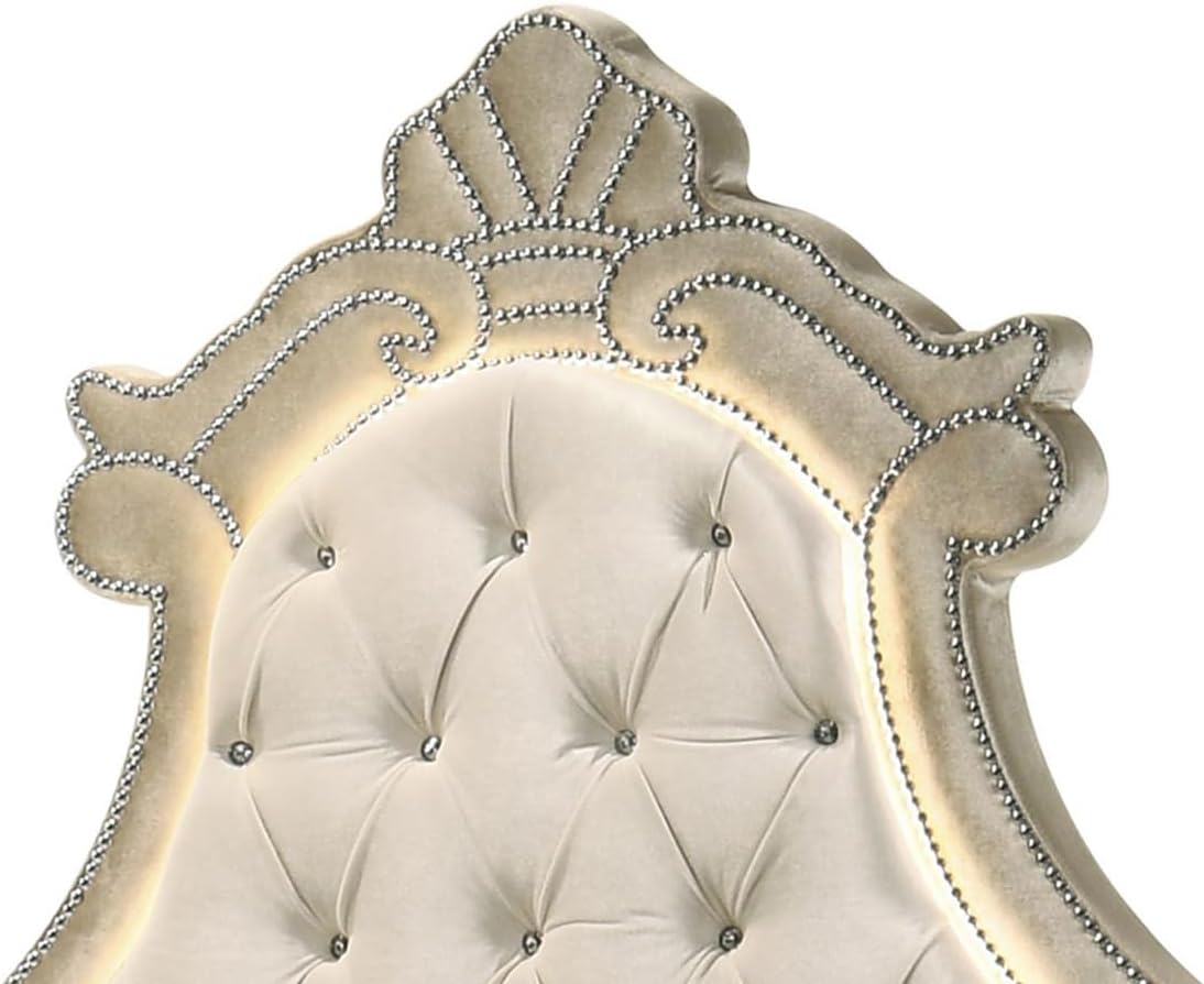 Acme Lucienne Velvet Upholstered Queen Bed with LED in Beige