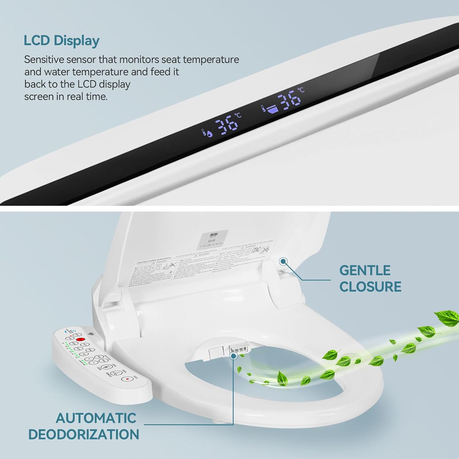 YOURLITE Bidet Toilet Seat Electric Warm Water Bidet with Warm Air Drying, Heated Seat with Self-cleaning Nozzle Temperature Adjustable White Toilet Seat