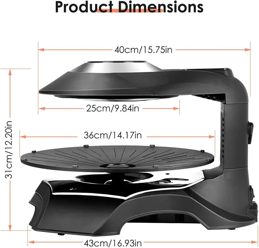 Electric Griddle with Removable Temperature Control，Electric Smokeless Indoor Grill Machine, 80-280°C Adjustable, 360° Automatic Rotation, Non-Stick, 1~80 Minutes, for Home, Dining Room
