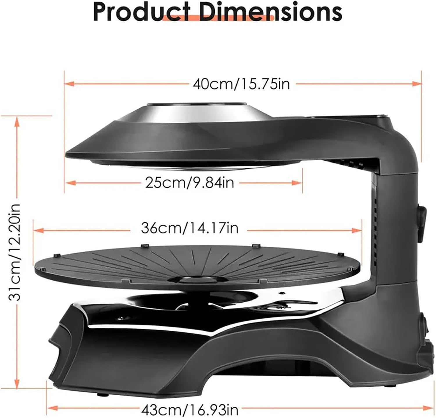 Electric Griddle with Removable Temperature Control，Electric Smokeless Indoor Grill Machine, 80-280°C Adjustable, 360° Automatic Rotation, Non-Stick, 1~80 Minutes, for Home, Dining Room