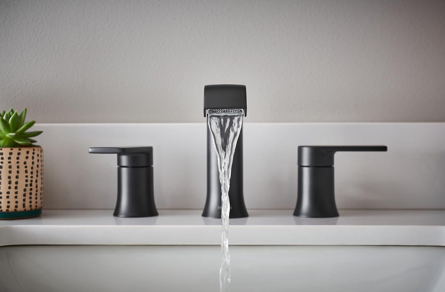 Moen Genta LX Two-Handle High Arc Widespread Bathroom Sink Faucet, for 3-Hole Setups, Valve Included, Matte Black, TV6708BL