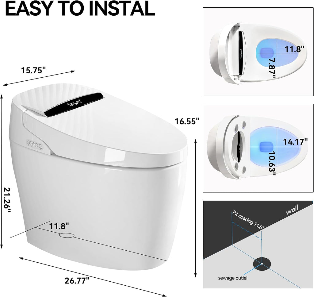 Smart Toilets with Heated Bidet Seat.Portable toilet with bidet built.Intelligent Toilet Auto Open,Close Seat. Bidet toilet with Dryer and Warm Water