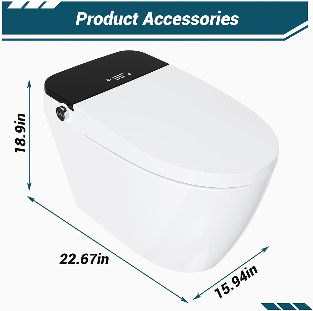Garvee Smart Toilet with Bidet, One-Piece Design, Heated Seat & Auto Open/Close Lid, Foot Sensing & Automatic Flush, Warm Water Wash & Dryer, LED Display & Night Light, Built-in Tank (White/Black)