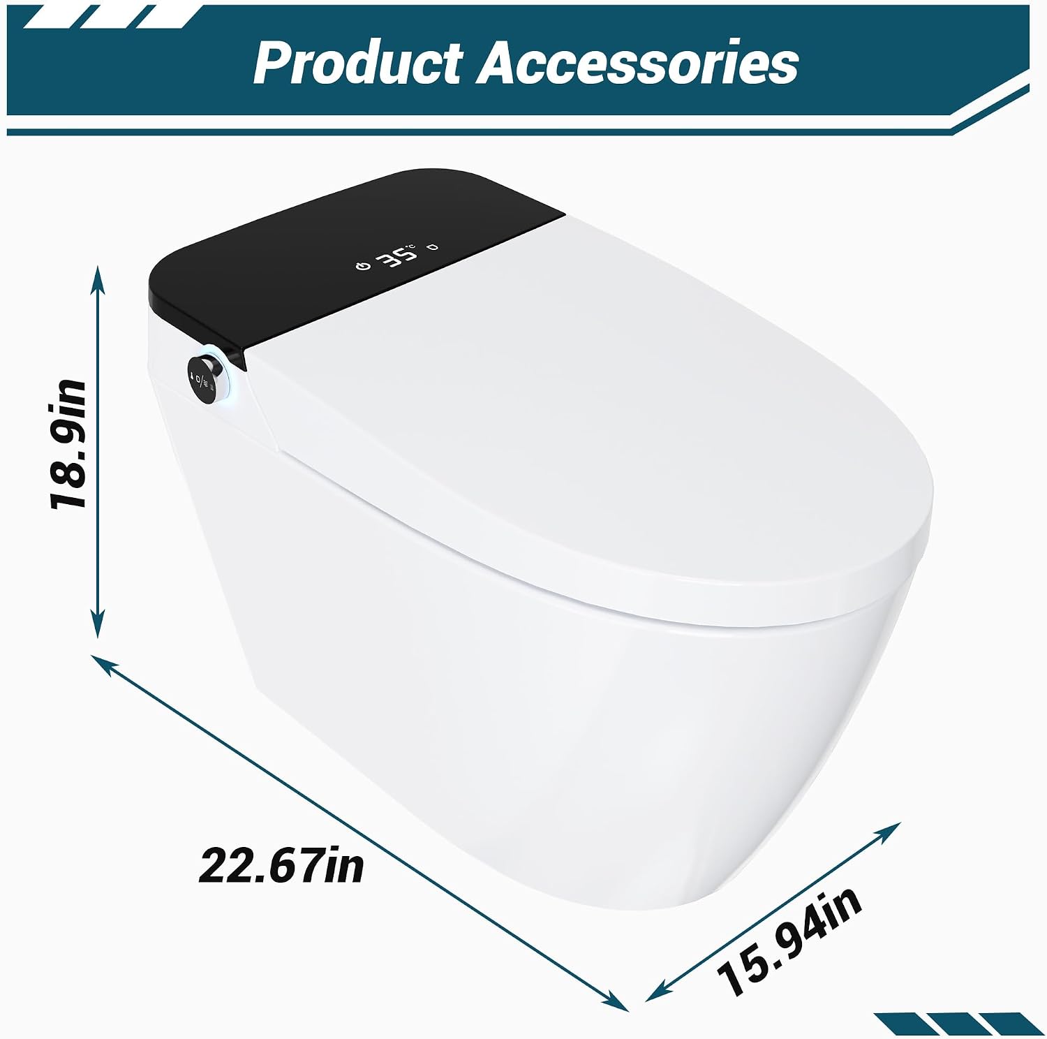 Garvee Smart Toilet with Bidet, One-Piece Design, Heated Seat & Auto Open/Close Lid, Foot Sensing & Automatic Flush, Warm Water Wash & Dryer, LED Display & Night Light, Built-in Tank (White/Black)