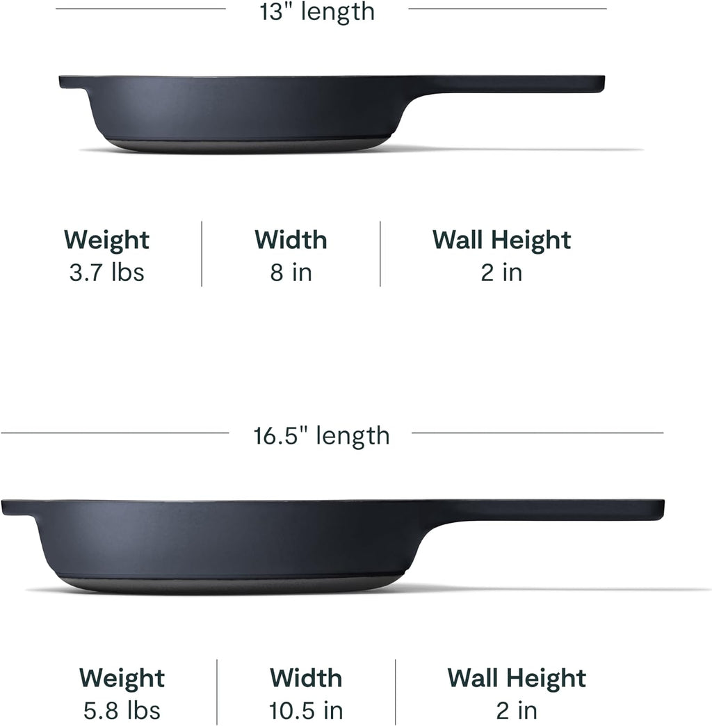 Caraway Cast Iron Skillet Set - 8' & 10.5' Enameled Cast Iron Pan With 3 Layer Enamel Coating - No Seasoning Required - Compatible With All Stovetops - Free From Forever Chemicals - Midnight Blue