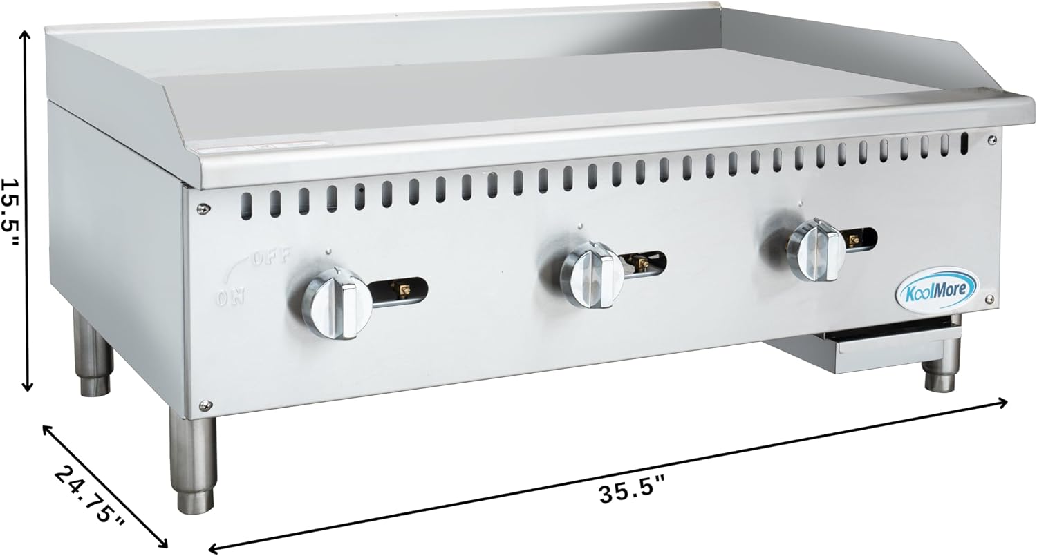 KoolMore 36 in. Natural Gas 3-Burner Griddle with 90,000 BTU in Stainless-Steel, ETL LIsted (KM-GG3-36M)