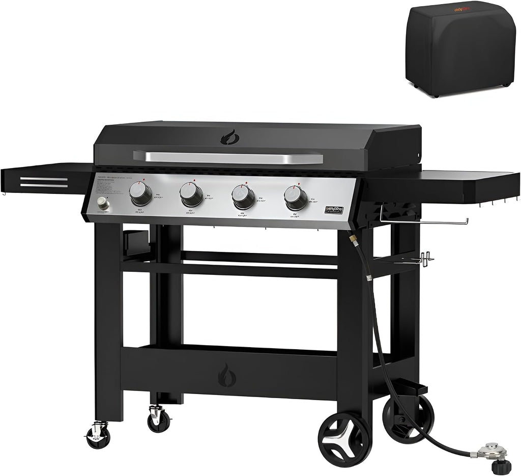 ONLYFIRE GRILLS Heavy Duty Propane Gas Griddle 4-Burner with Waterproof Cover, Premium Flat Top Gas Grill with 555 sq.in Cooking Area, Outdoor BBQ Stove for Patio Barbecue Backyard Party, GS352